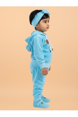 Calyx Clothing Baby Girls’ Full Sleeve Hoodie & Jogger Set Sky Blue
