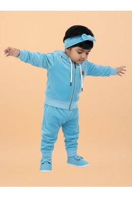 Calyx Clothing Baby Girls’ Full Sleeve Hoodie & Jogger Set Sky Blue