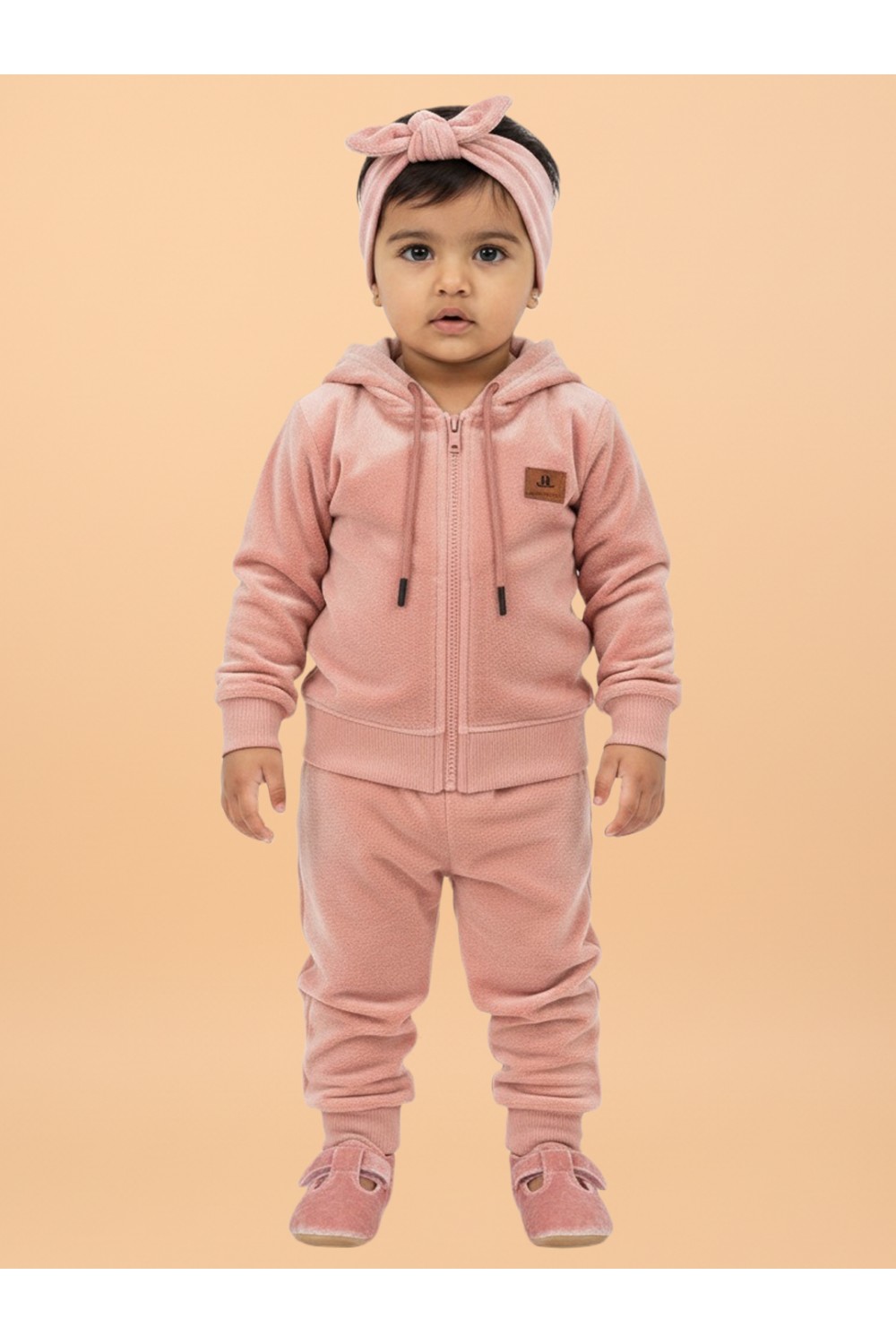 Calyx Clothing Baby Girls’ Full Sleeve Hoodie & Jogger Set Peach
