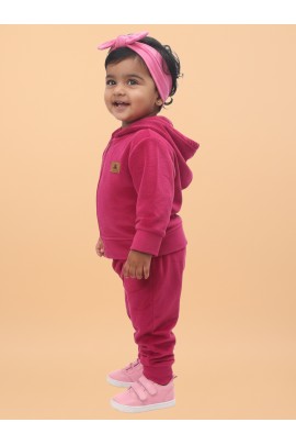 Calyx Clothing Baby Girls’ Full Sleeve Hoodie & Jogger Set Pink