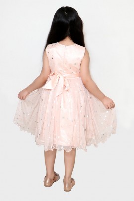 Girl star pich print party wear twill check dresses / tunic / frock / dresses