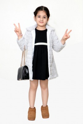 Girl gray far coat dresses / frock / dresses / coat dresses
